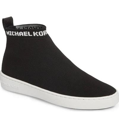 Michael Kors Hilda High Top Sock Sneaker in Black Knit Fabric 